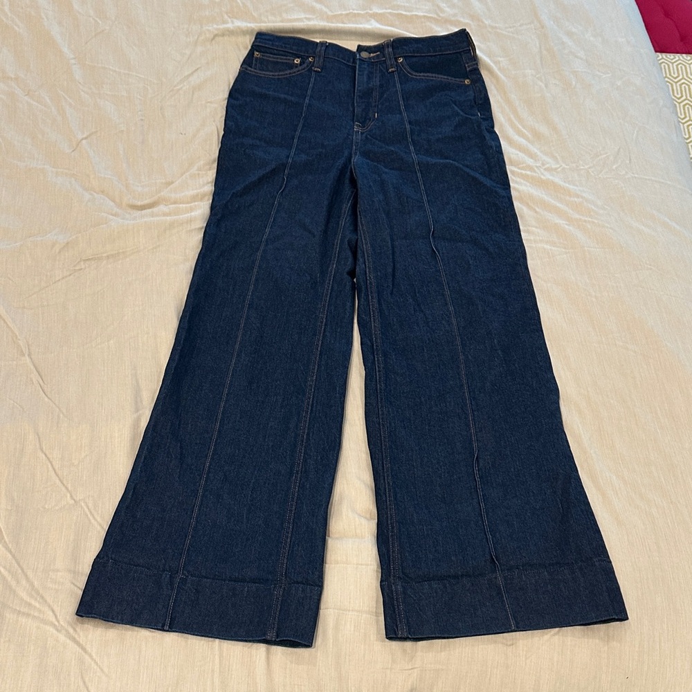 J. Crew Dark Wash Wide Leg Trouser Jeans Front Seam Size 28